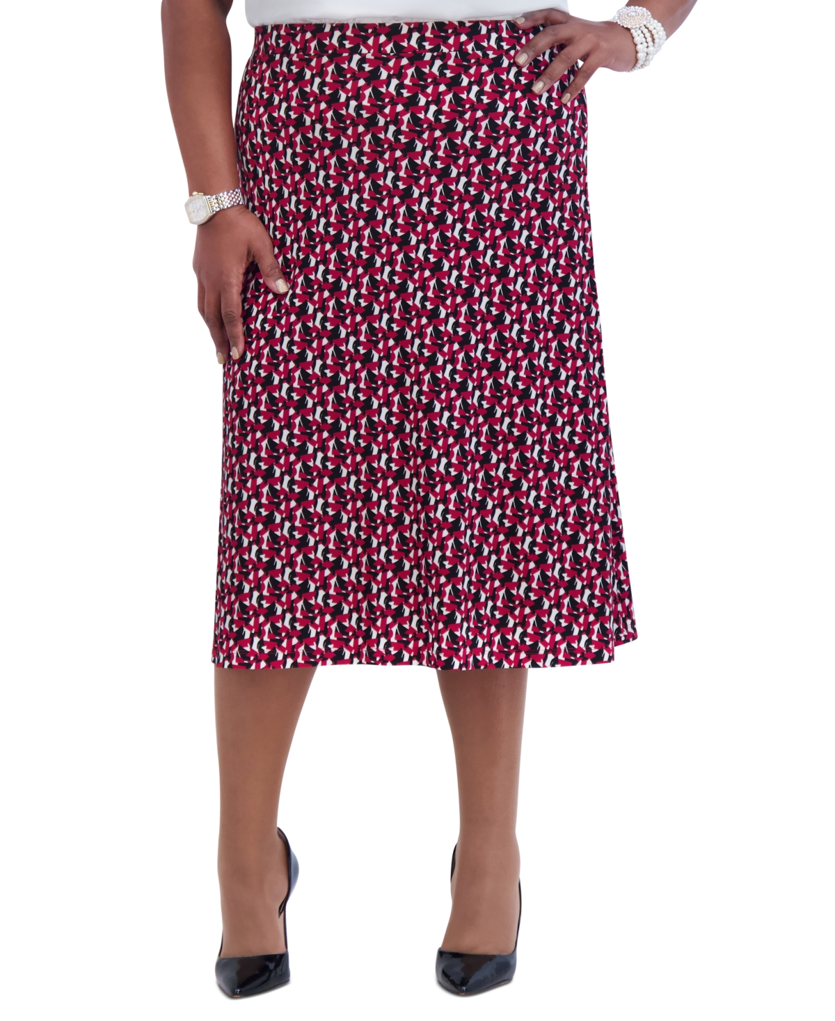 Shop Kasper Women's Printed Ity Pull-on A-line Skirt In Crimson Mu