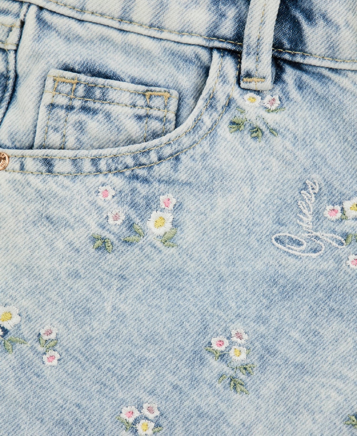 Guess Big Girl All Over Embroidery Denim Shorts