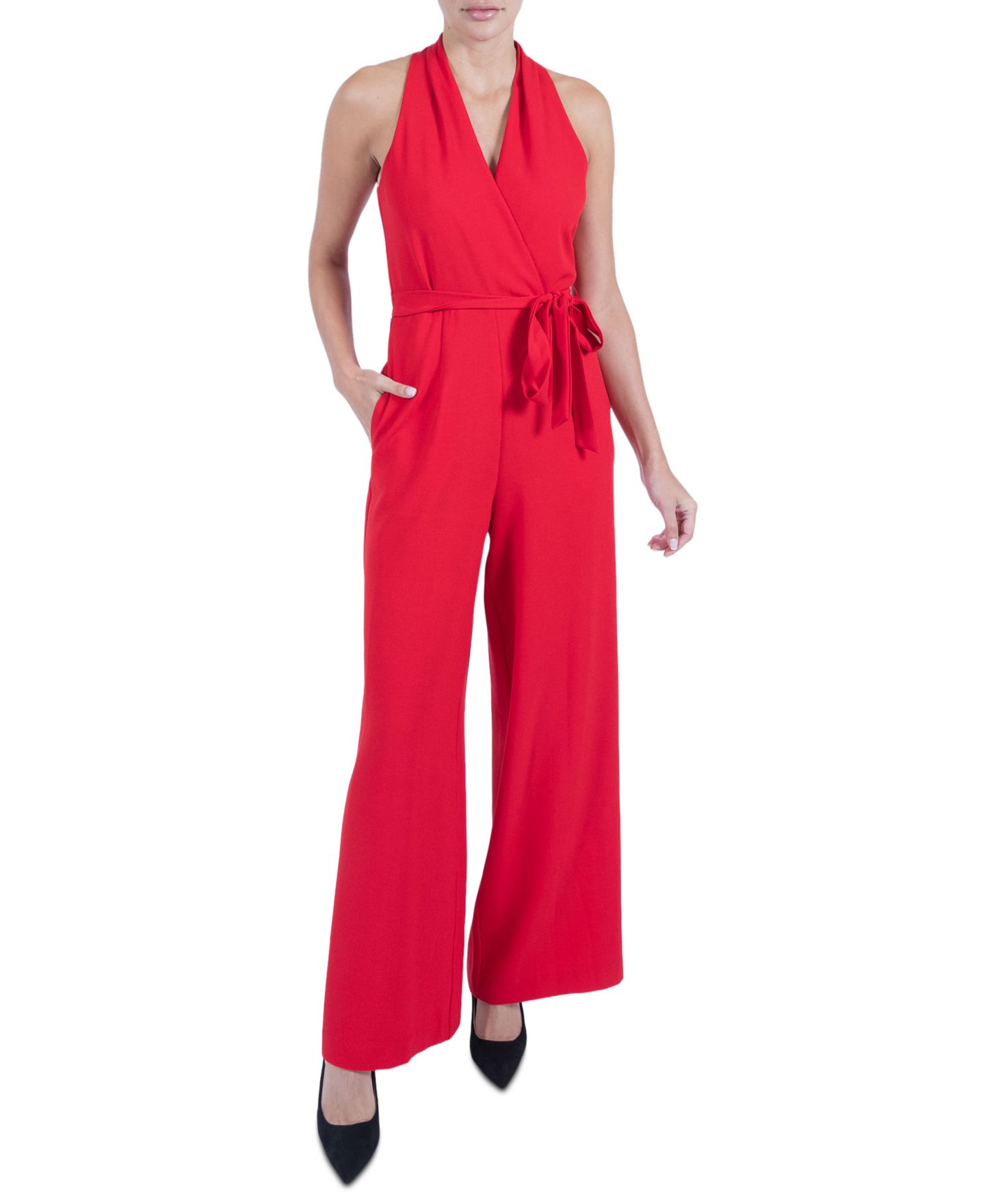 Женский комбинезон julia jordan Belted Wide-Leg Halter Jumpsuit, цвет: Красный — фото 1