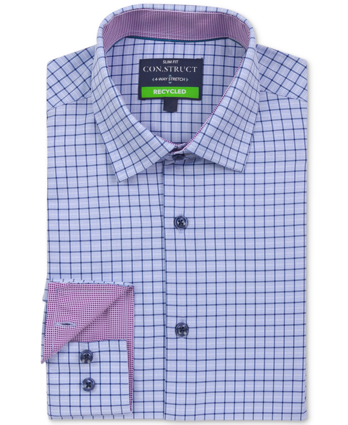 Men's Recycled Slim Fit Check Performance Stretch Cooling Comfort Dress Shirt - Pink
