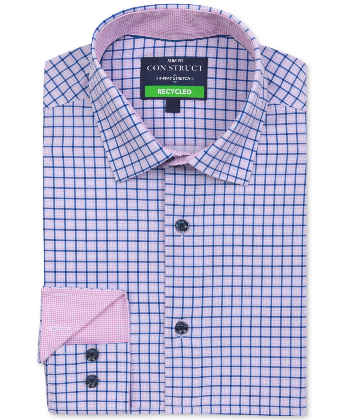 Shop Construct Men's Recycled Slim Fit Check Performance Stretch Cooling Comfort Dress Shirt In Pink
