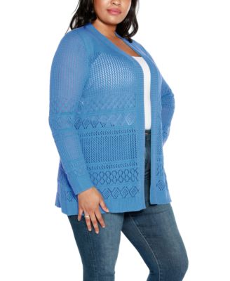Plus Size Pointelle Open Cardigan Sweater