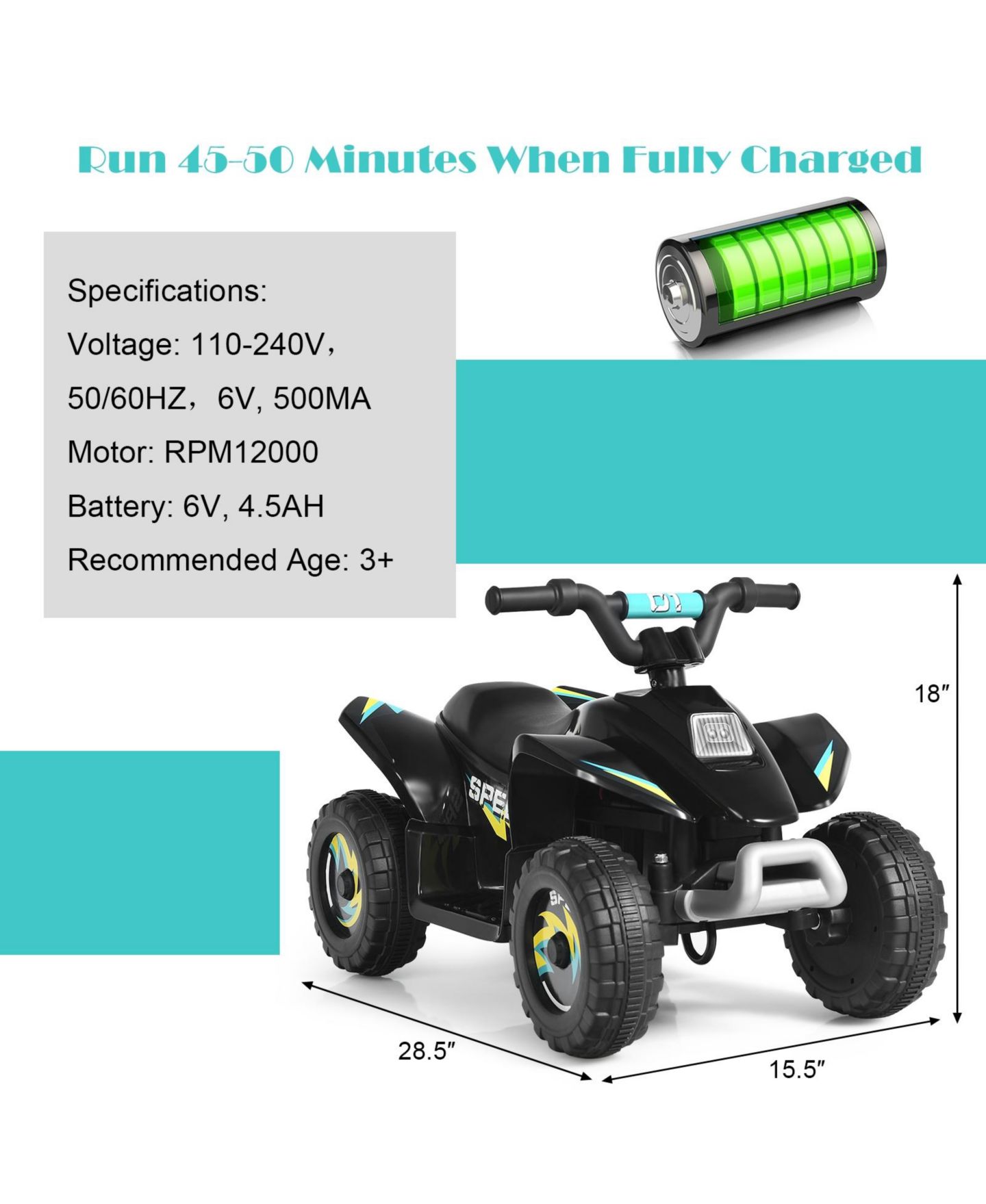 Детская игрушка SUGIFT 6V Kids Electric ATV 4 Wheels Ride-On Toy with 50 Minute Battery, Forward-Reverse and Astm Certified Build — фото 11