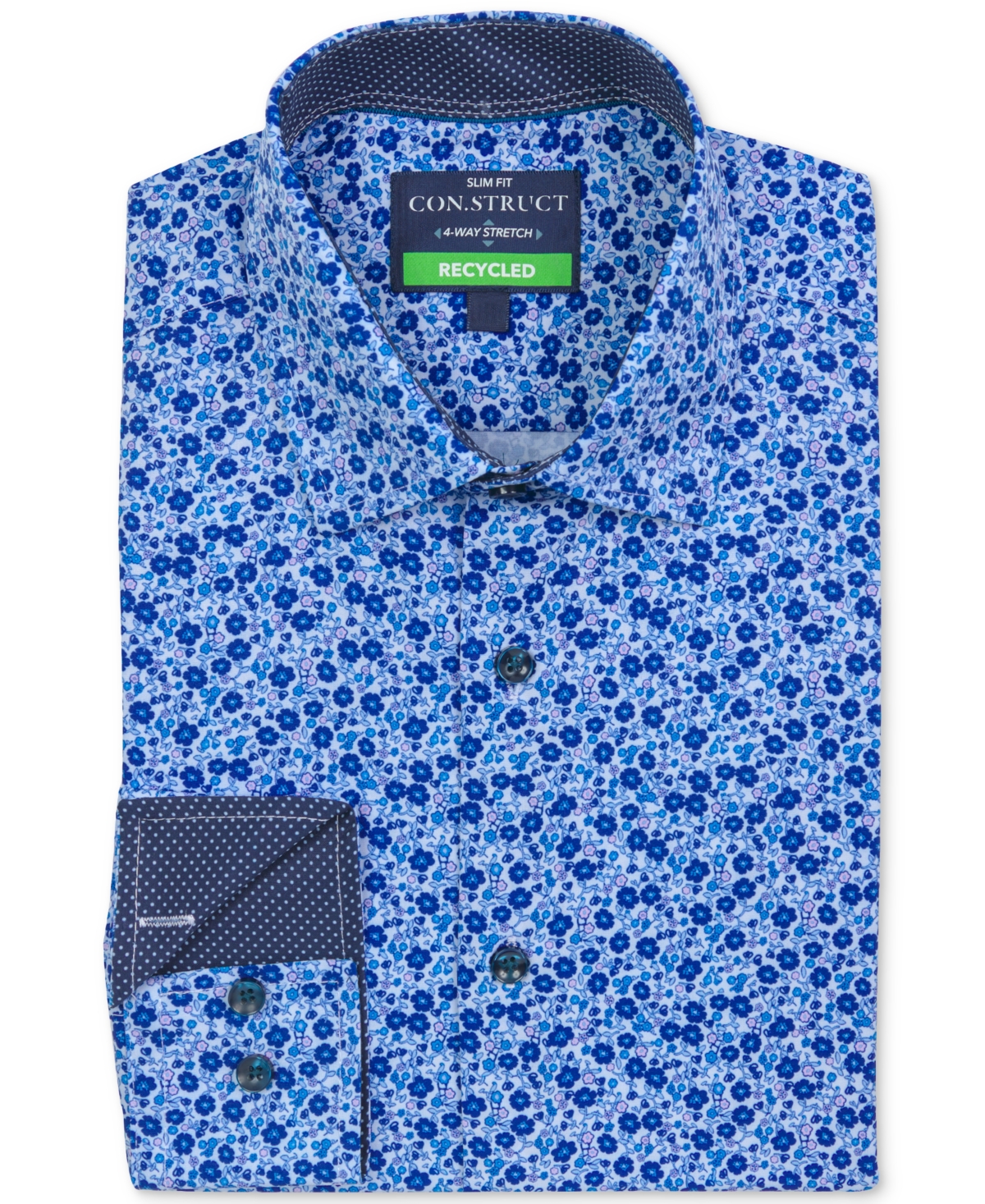 Men's Recycled Slim Fit Floral Performance Stretch Cooling Comfort Dress Shirt - Navy