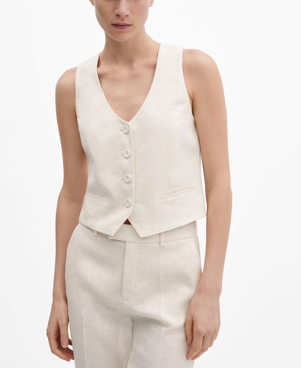 Shop Mango Women's Linen Suit Vest In Light Beig