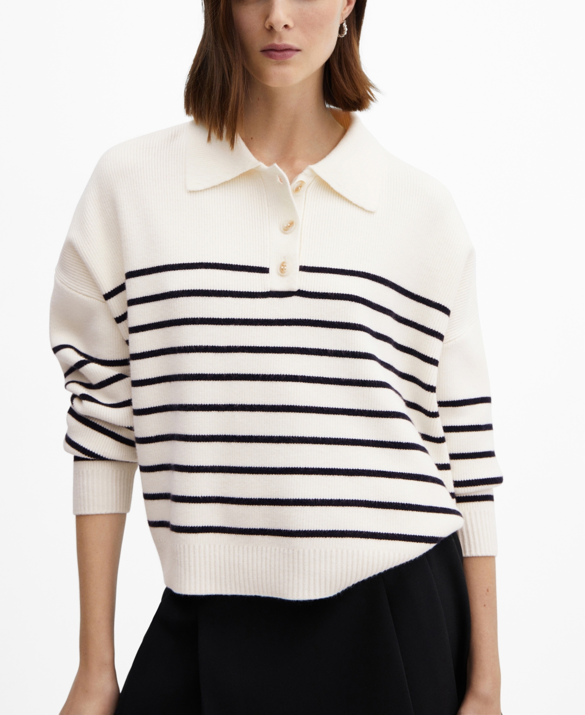 Shop Mango Women's Buttoned Collar Knit Sweater In Navy