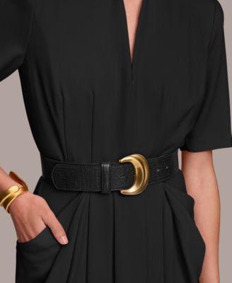 Women's V-Neck Belted Short-Sleeve Dress