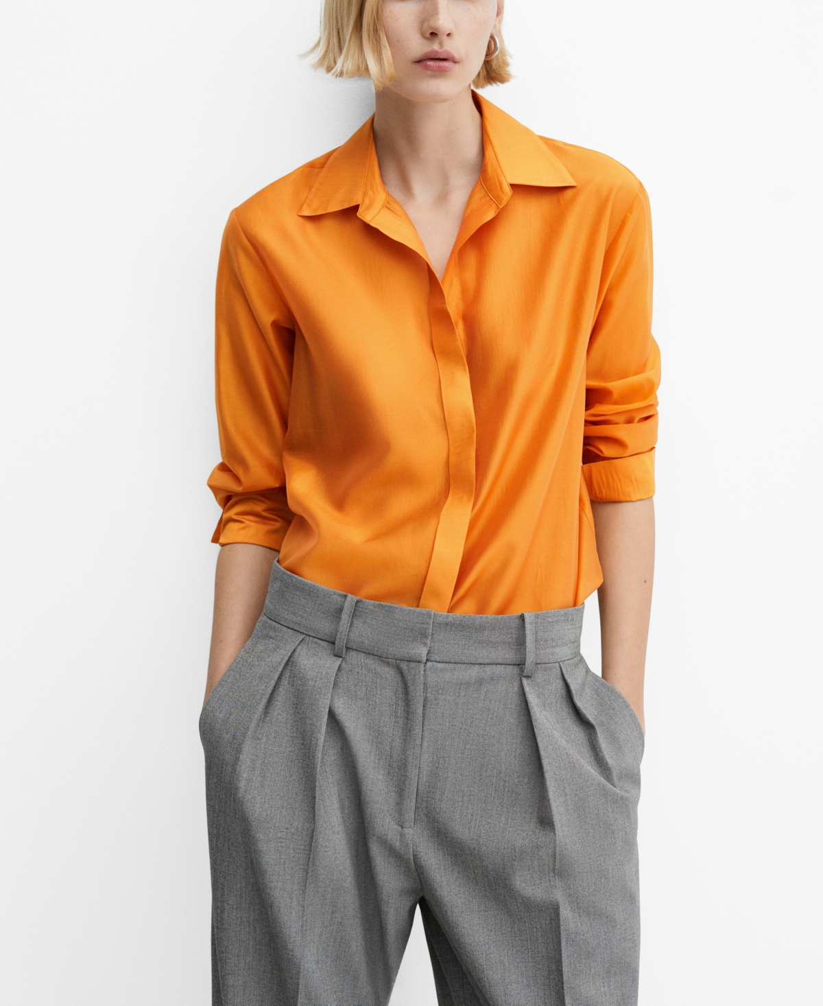 Shop Mango Women's Concealed Button Shirt In Orange