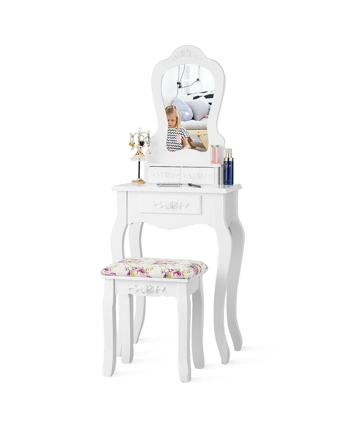 Sugift Makeup Dressing Table and Bench 3 Drawers and Cushioned Stool for Girls