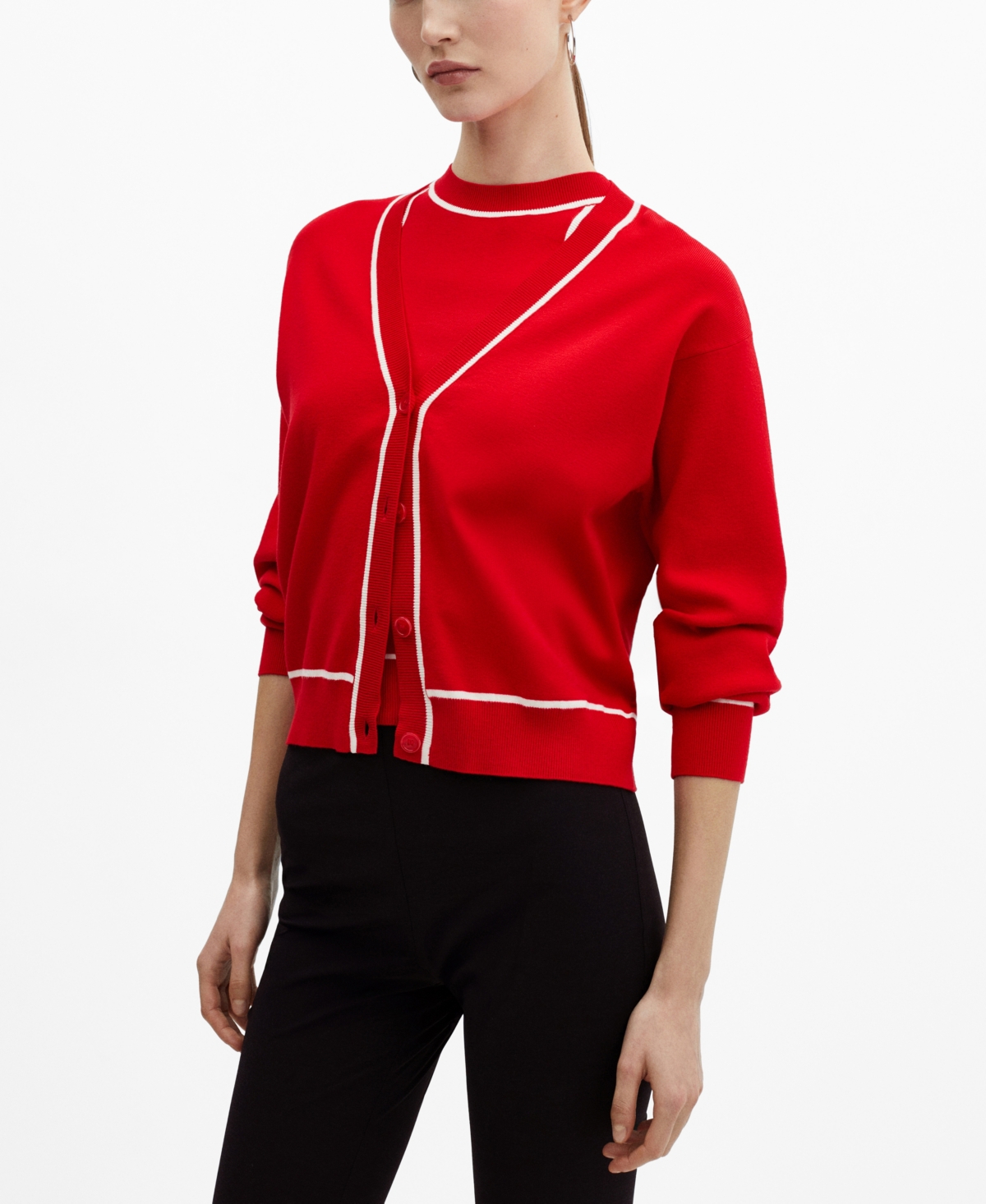 Shop Mango Women's Contrast Trims Cardigan In Red