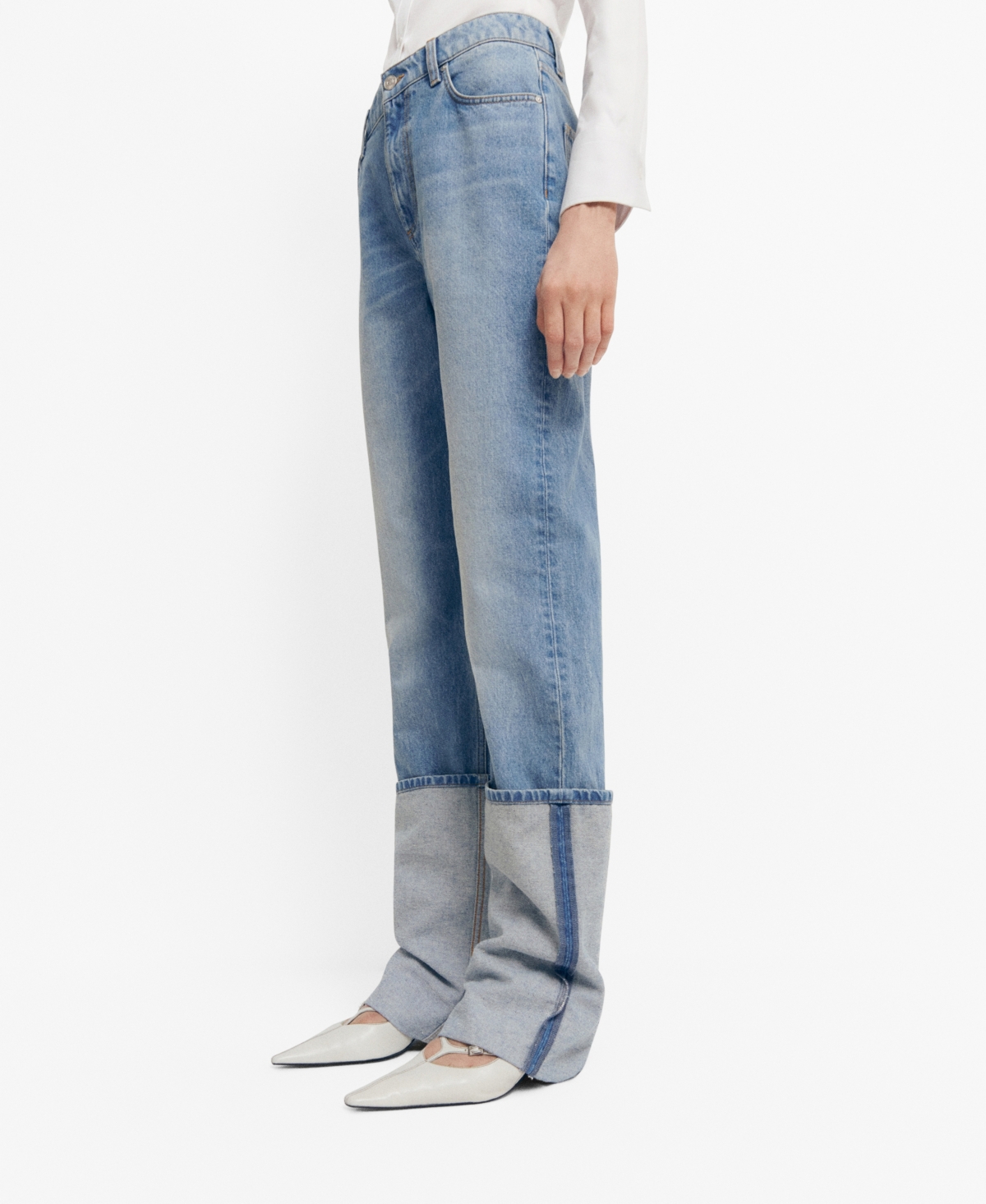 Mango Turned-up Straight Jeans Medium Blue