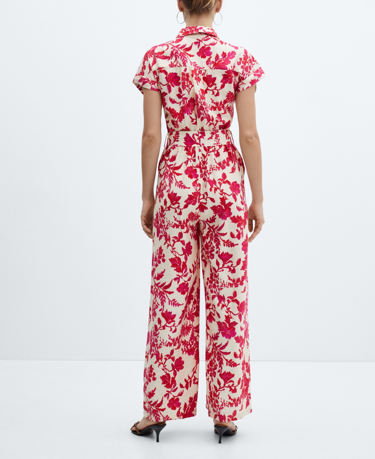 Shop Mango Women's Floral Print Jumpsuit In Bright Red