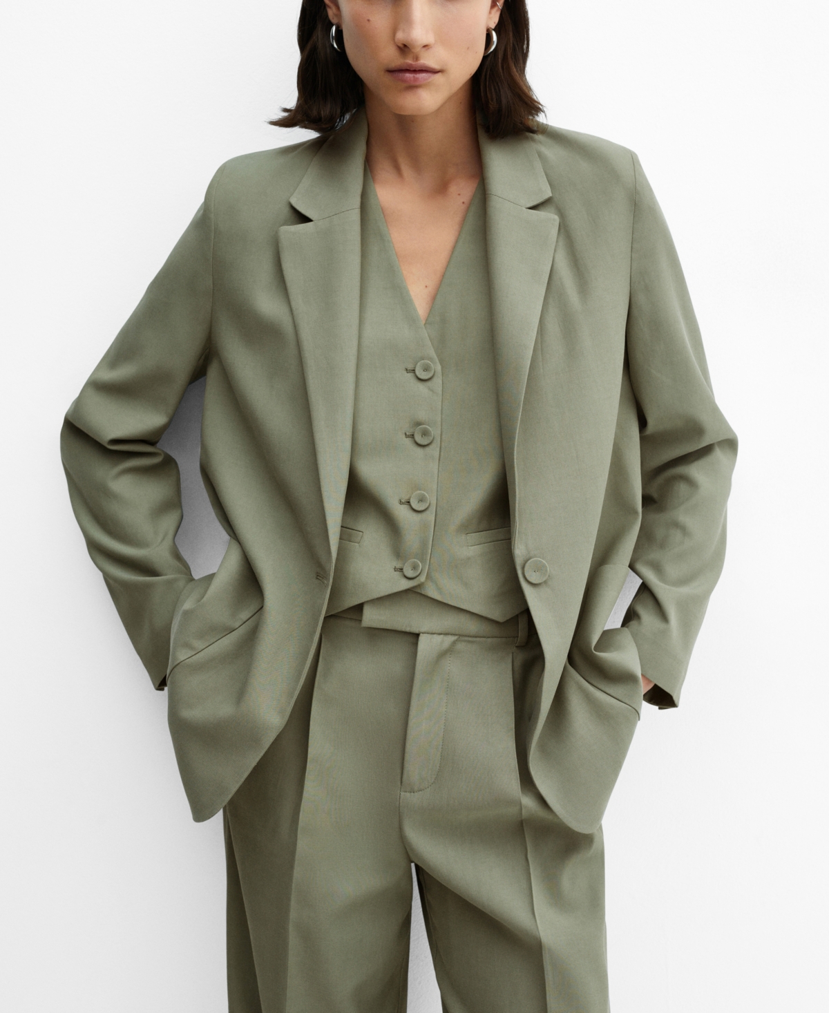 Shop Mango Women's Pockets Suit Blazer In Green