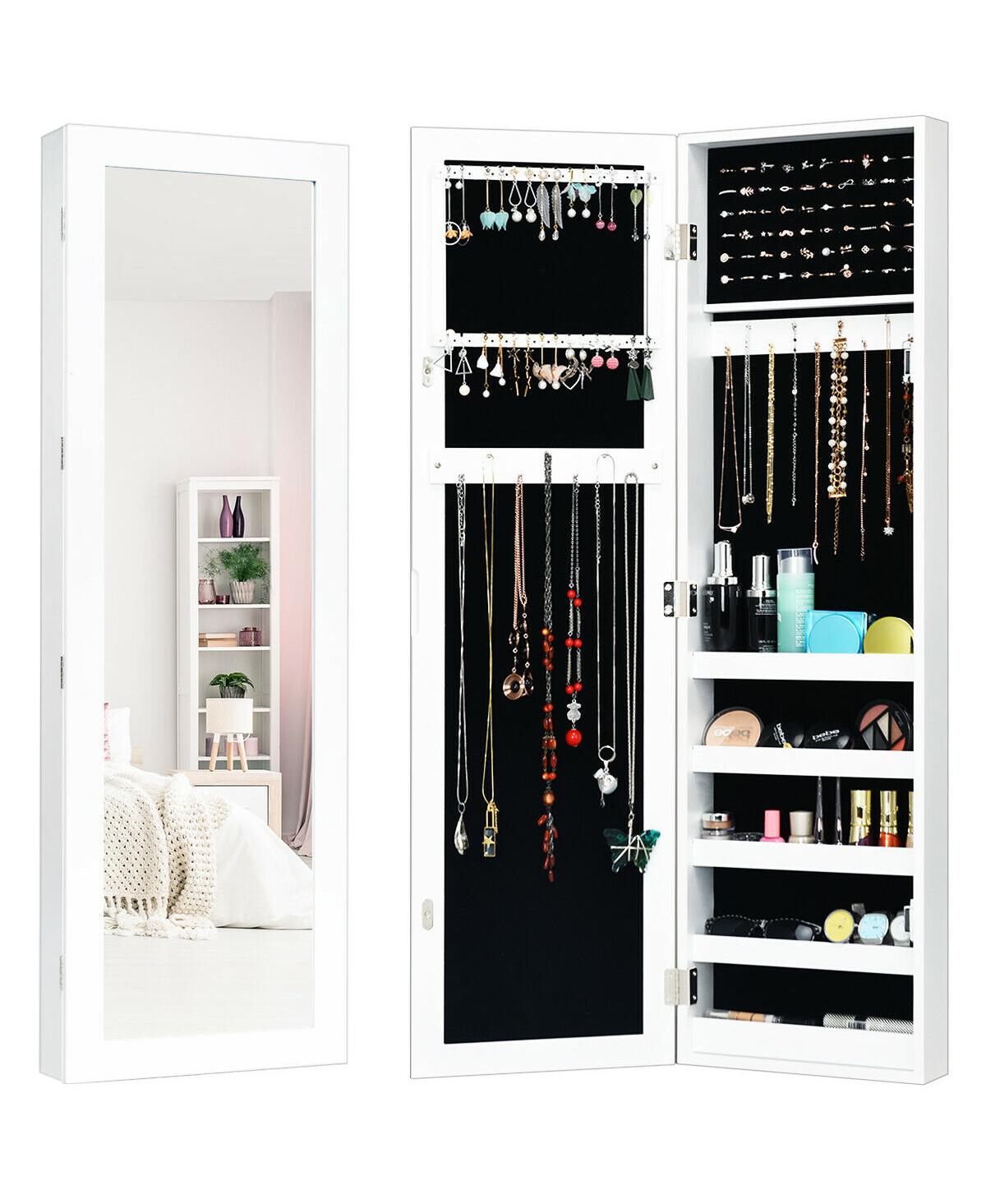 Door and Wall Mounted Armoire Jewelry Cabinet with Full-Length Mirror - White
