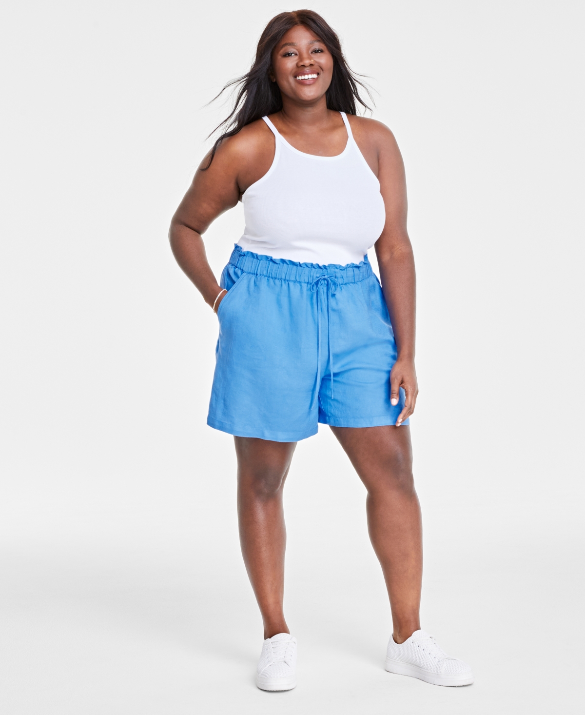 Trendy Plus Size Linen-Blend Shorts, Created for Macy's - Regatta
