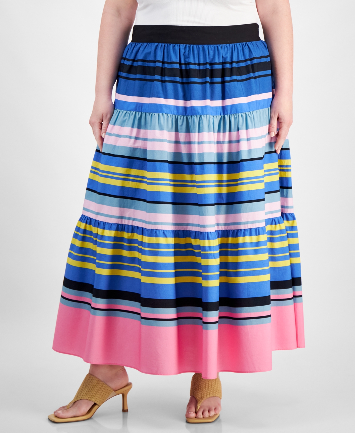 On 34th Trendy Plus Size Striped Tiered Maxi Skirt, Created for Macy's