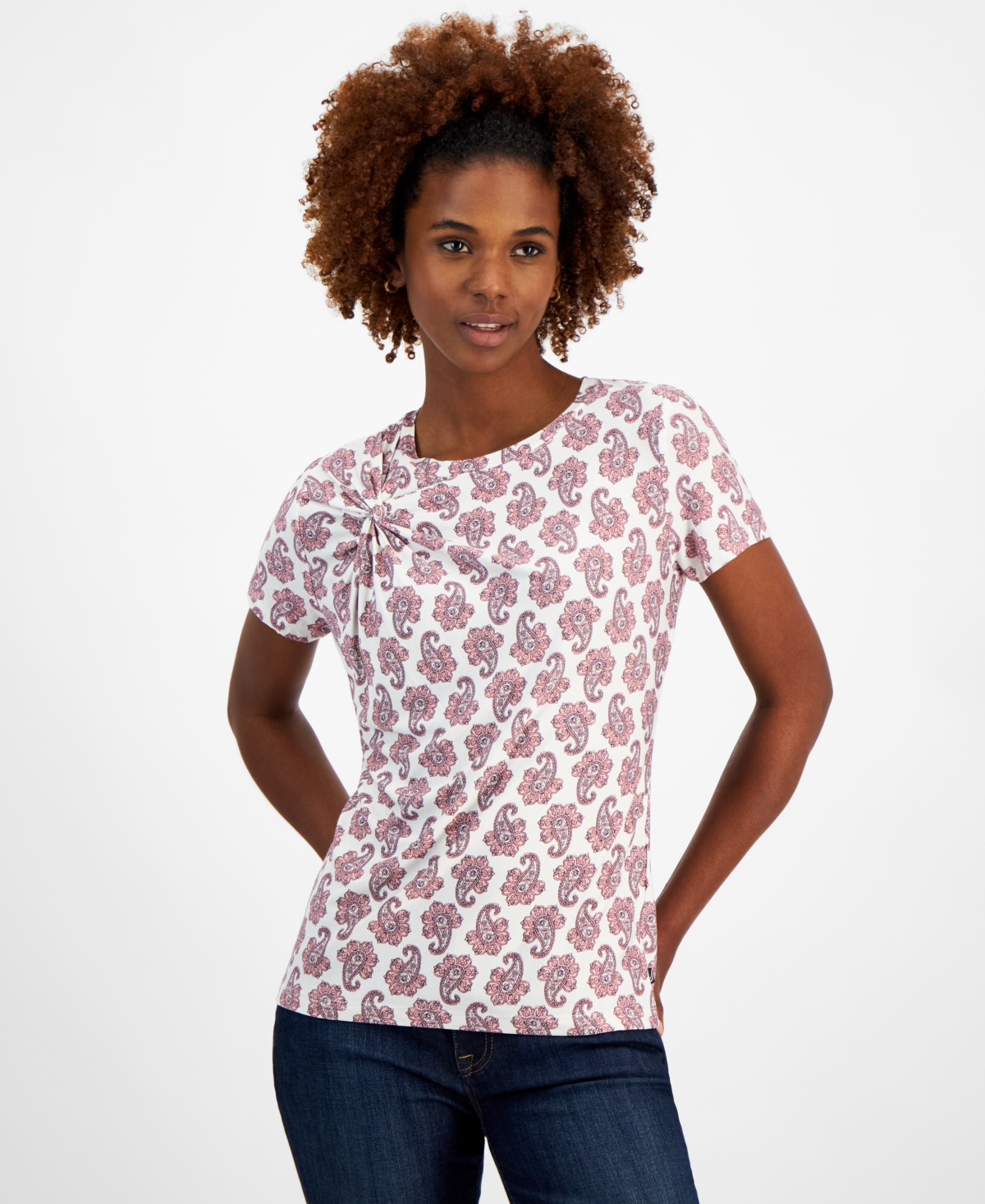 Women's Paisley Twist-Accent Crewneck T-Shirt - Brdl Rose