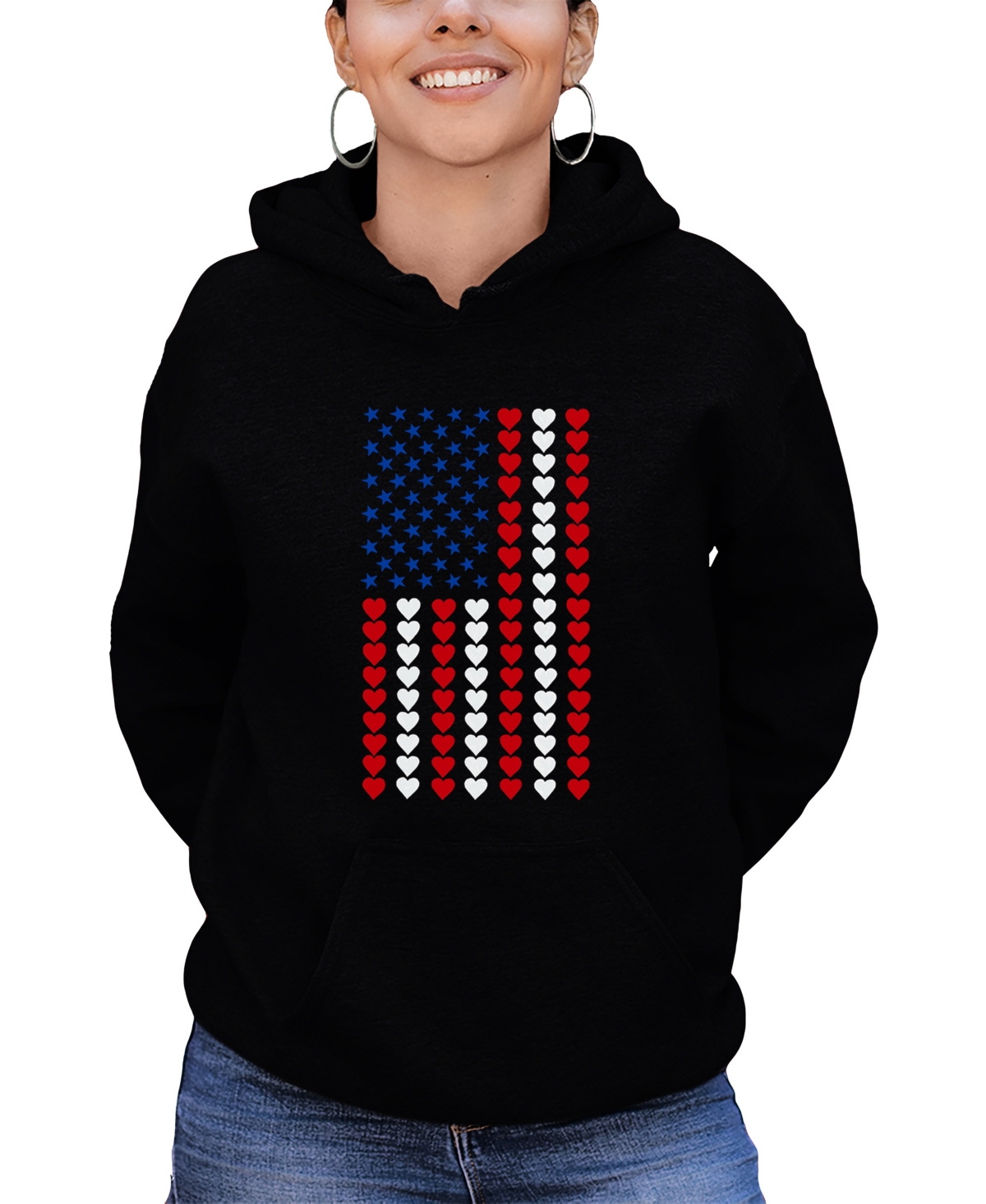 Shop La Pop Art Women's Word Art Heart Flag Hooded Sweatshirt In Black