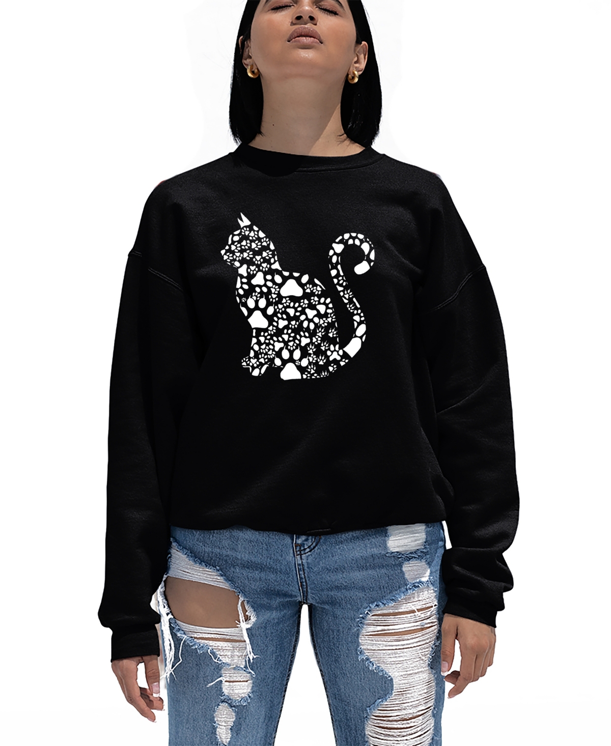 Shop La Pop Art Women's Word Art Cat Paws Crewneck Sweatshirt In Black