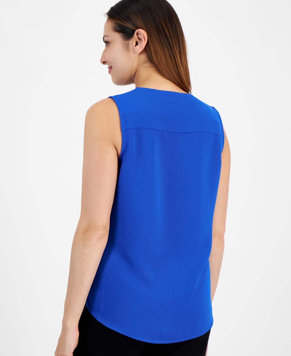 Ak Anne Klein Petite Zip Front V-Neck Sleeveless Top