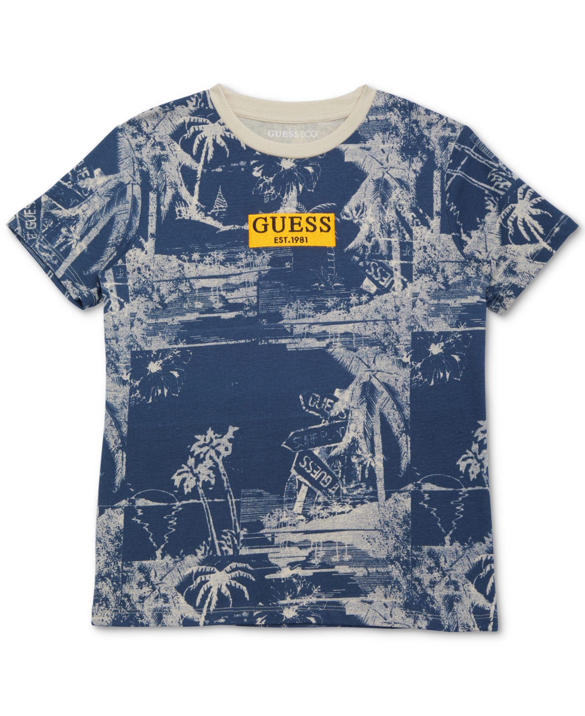 Shop Guess Big Boys Cotton Printed Logo-patch Graphic T-shirt In Pis-brigh