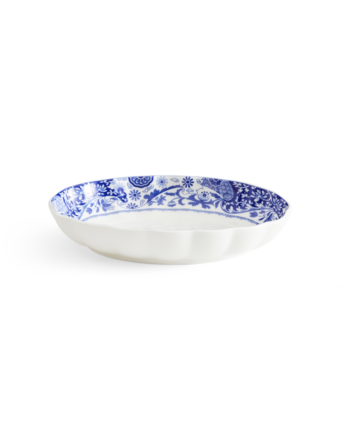 Spode Blue Italian Brocato Oval Fluted Dish Set Of 2 In Blue