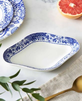 Blue Italian Brocato Diamond Dishes, Set of 2