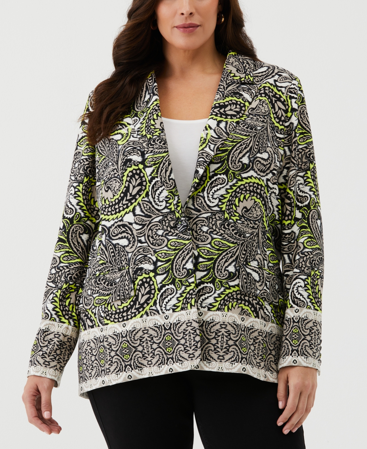 Plus Size Unlined Paisley Print Single Breasted Blazer - String
