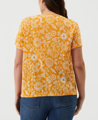 Plus Size Paisley Print Lace-Up Short Sleeve Tee Shirt