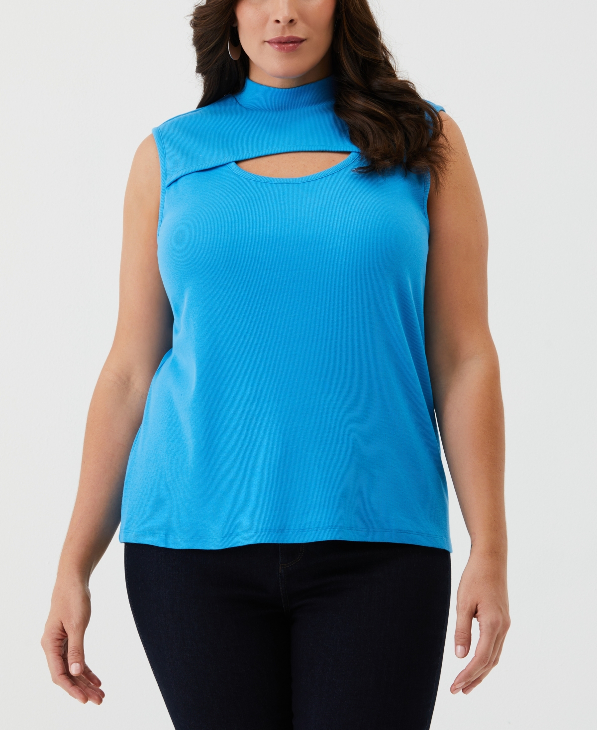 Shop Ella Rafaella Plus Size Cutout Ribbed Sleeveless Tank Top In Malibu Blue