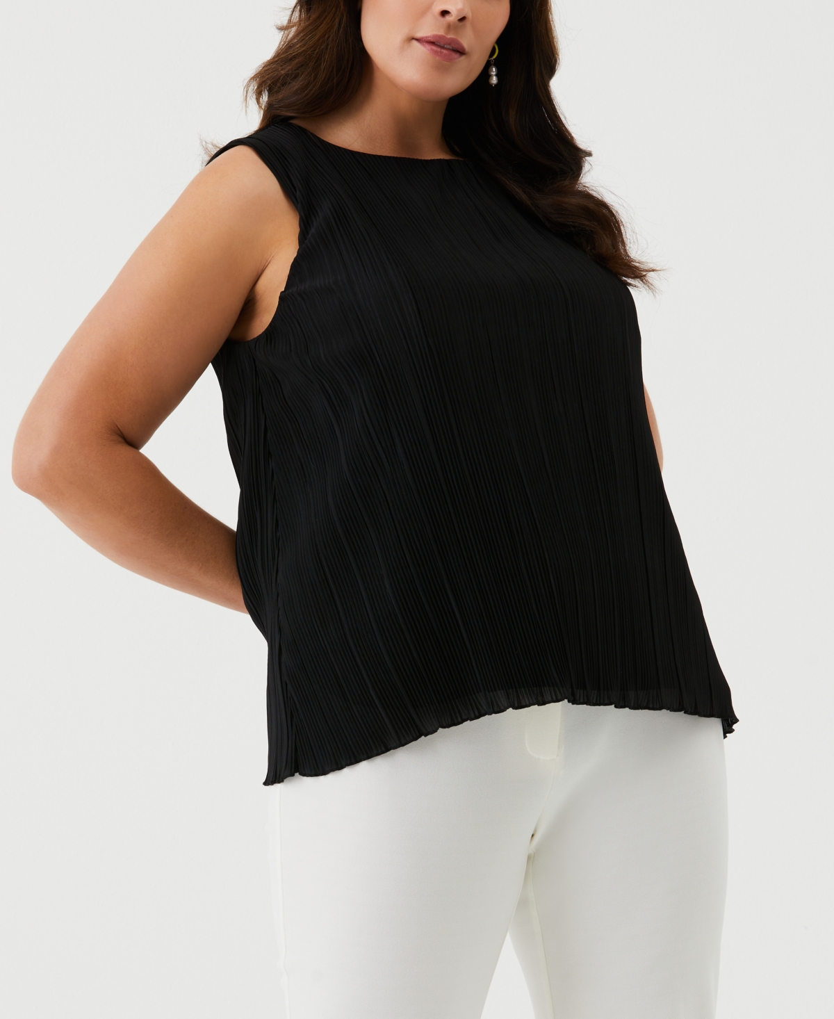 Shop Ella Rafaella Plus Size Lined Sleeveless Plisse Top In Black