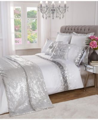 Monroe Sequined Sateen Duvet Cover Set With Matching Pillow Cases Queen
