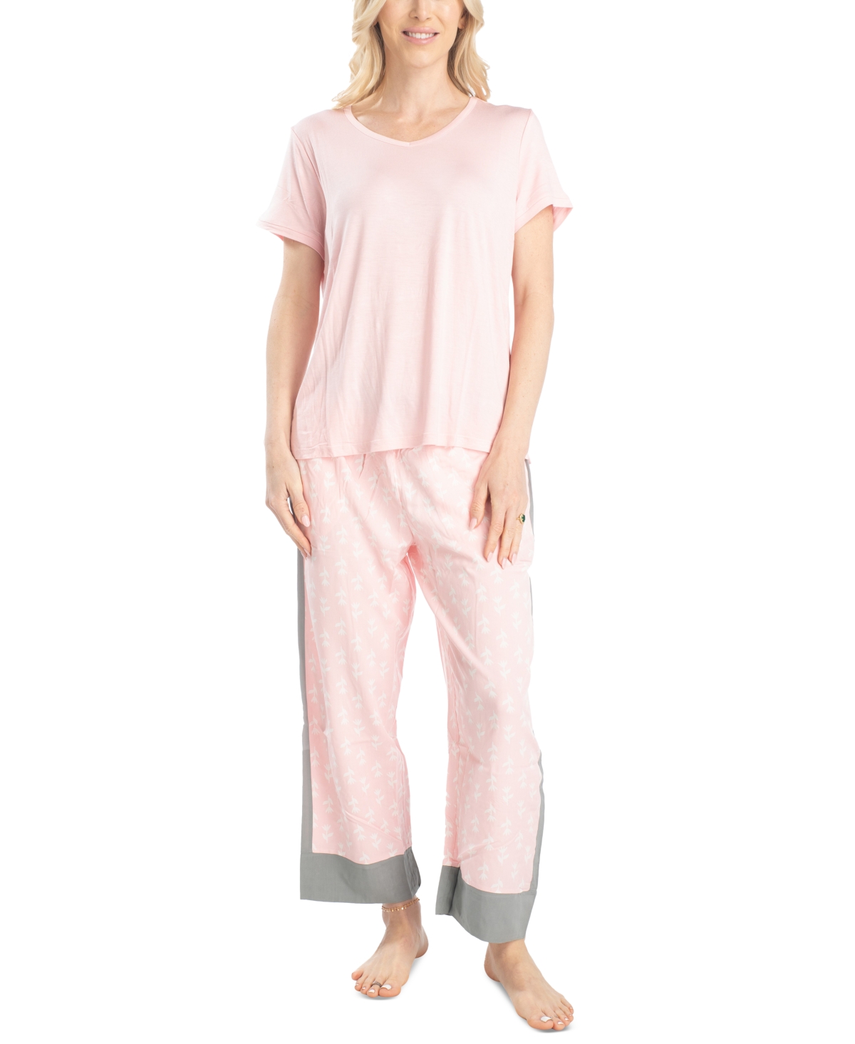Shop Muk Luks Women's 2-pc. Coastal Life Cropped Pajamas Set In Pink Flower