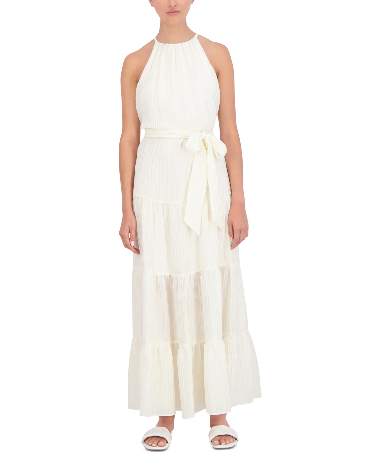 Women's Plisse Halter Tiered Maxi Dress - Blanc