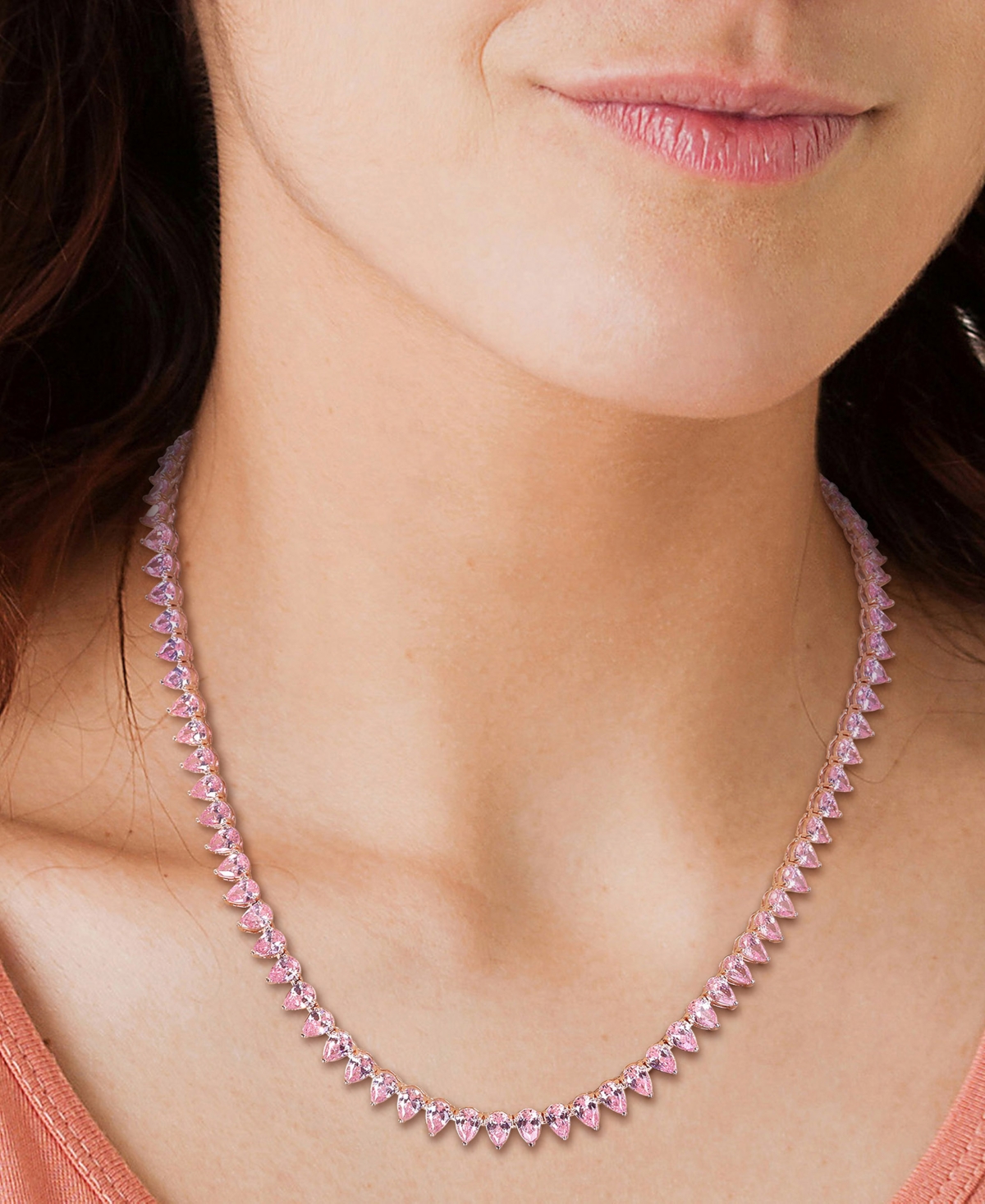 MACY'S LAB-GROWN PINK SAPPHIRE 18" TENNIS NECKLACE (35 CT. T.W.) IN ROSE-PLATED STERLING SILVER 