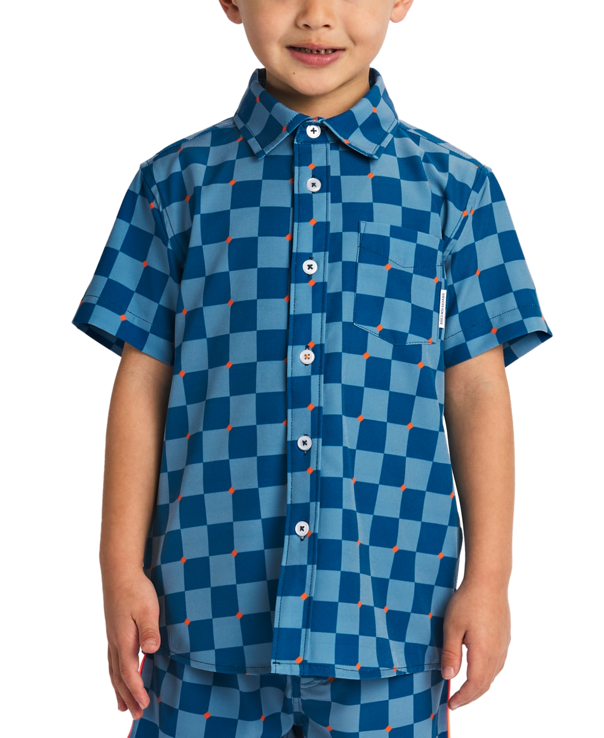 Shop Sovereign Code Big Boys Stretchy Checker-print Button-down Shirt In Dark Blue,checkers