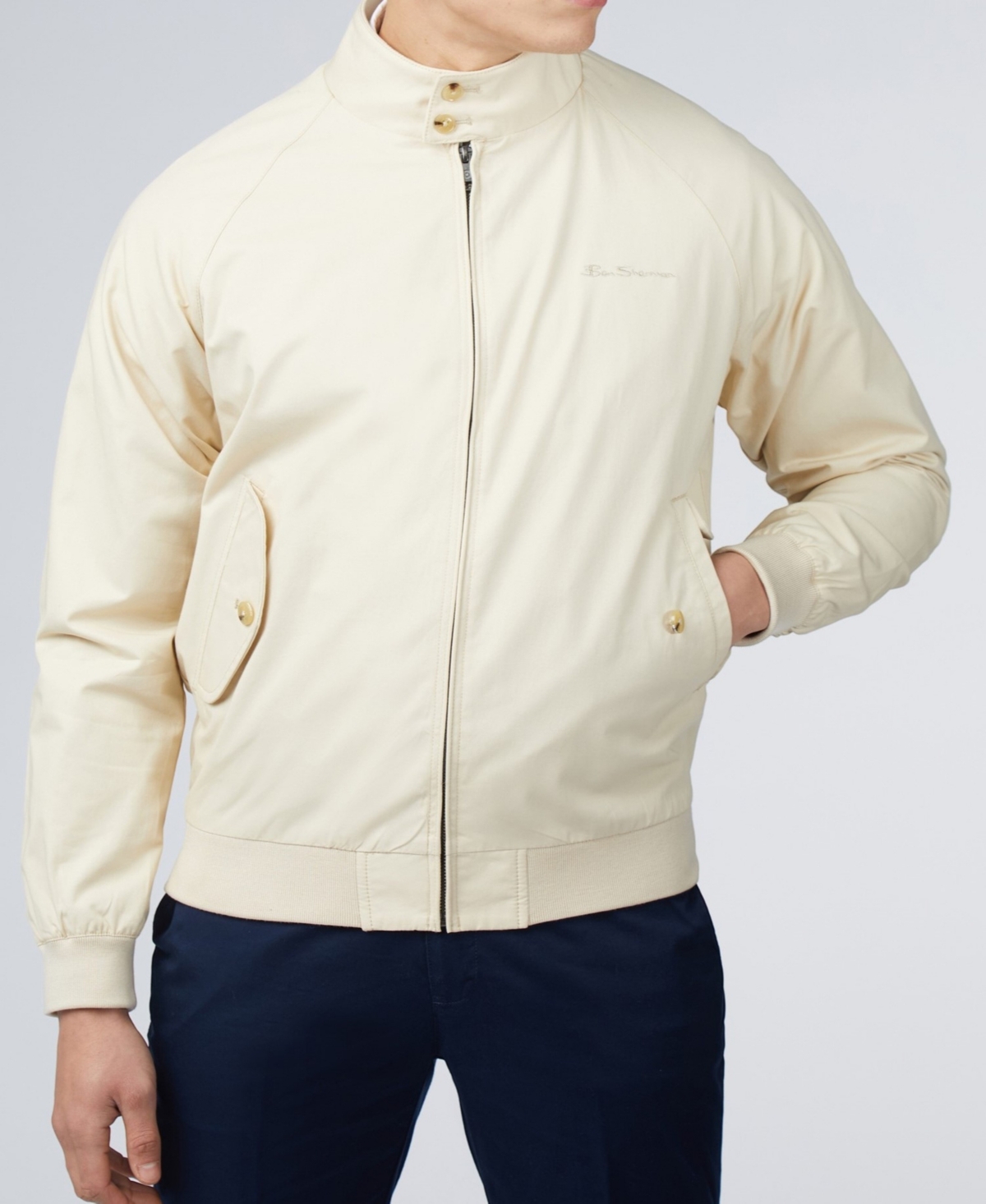 Men's Signature Harrington Long Sleeve Jacket - Cream