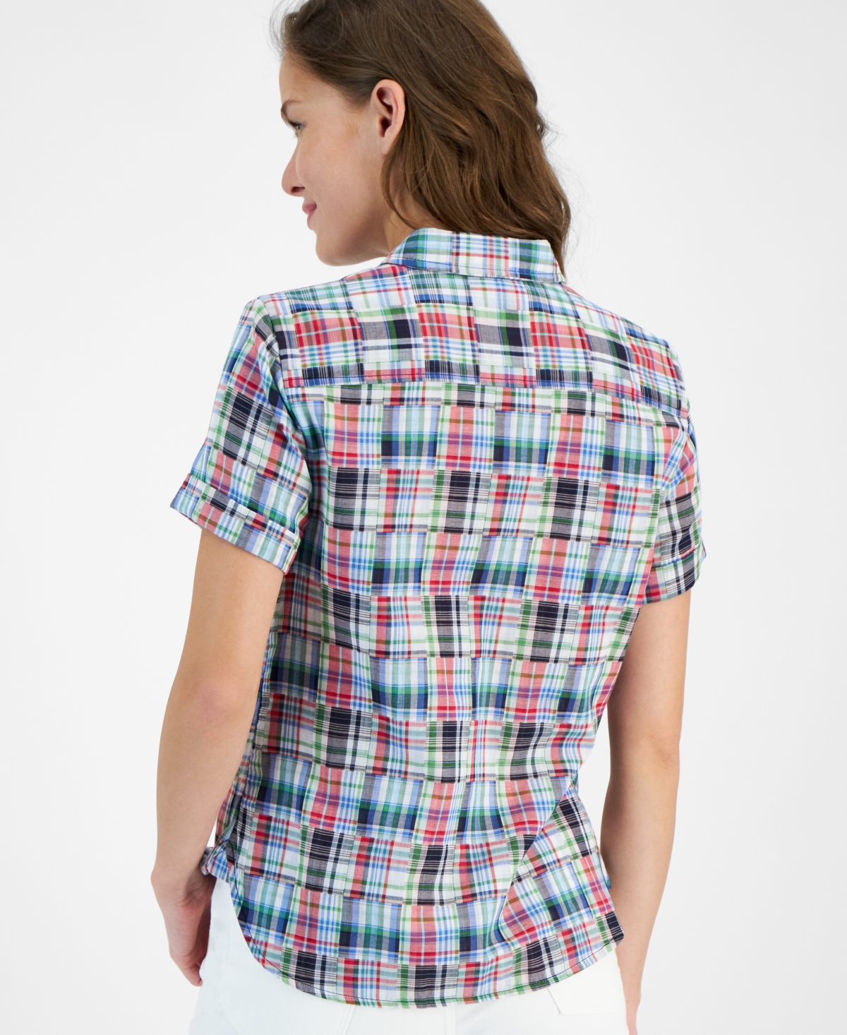 Nautica Jeans Women's Patchwork Plaid Cotton Shirt - Nigh Sky