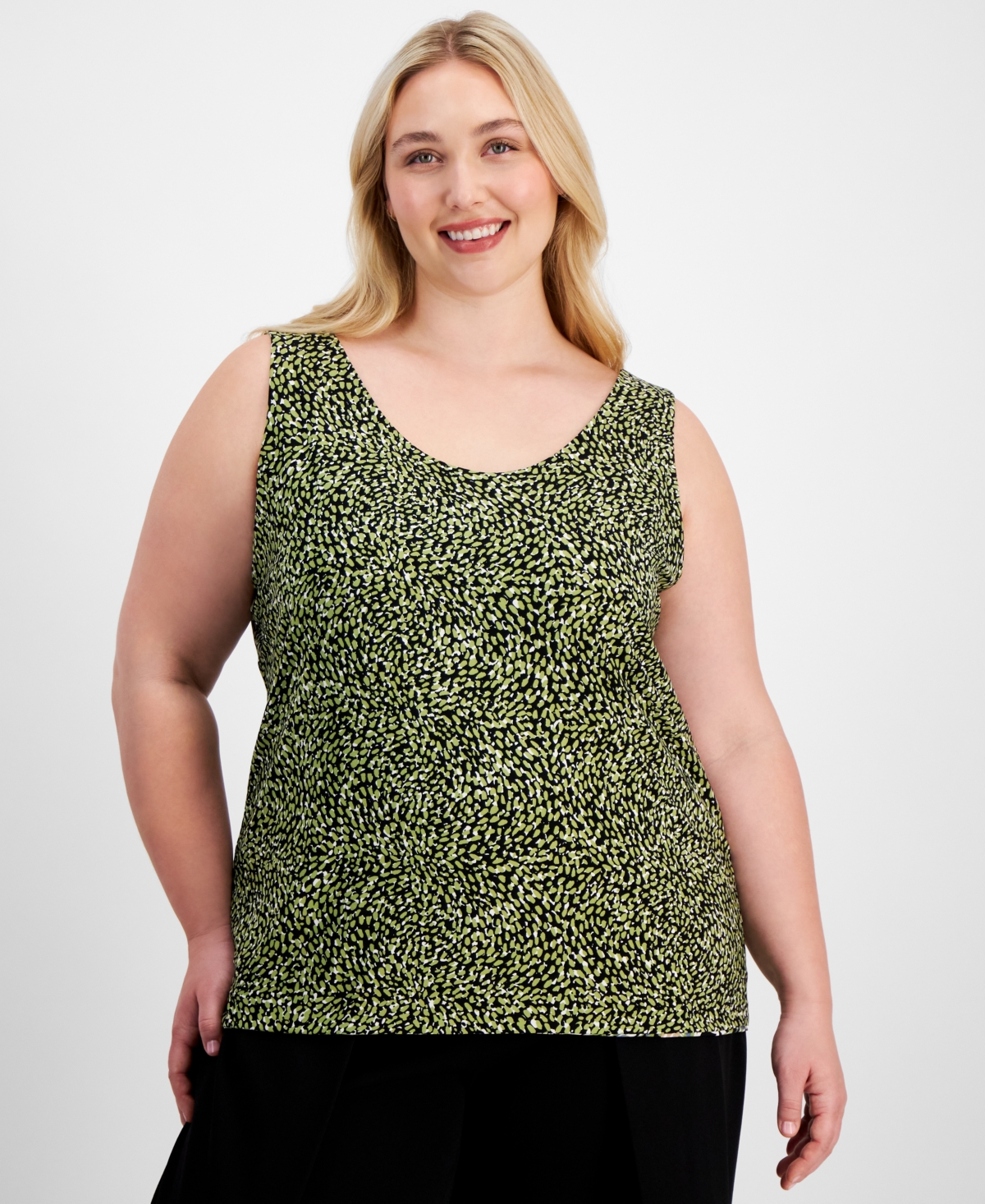 Plus Size Reversible Printed Tank Top - Leafy Green