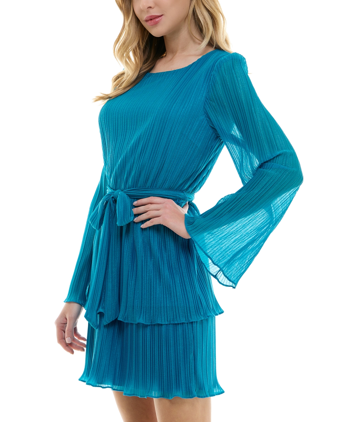 City Studios Juniors' Pleated Bell-Sleeve Dress