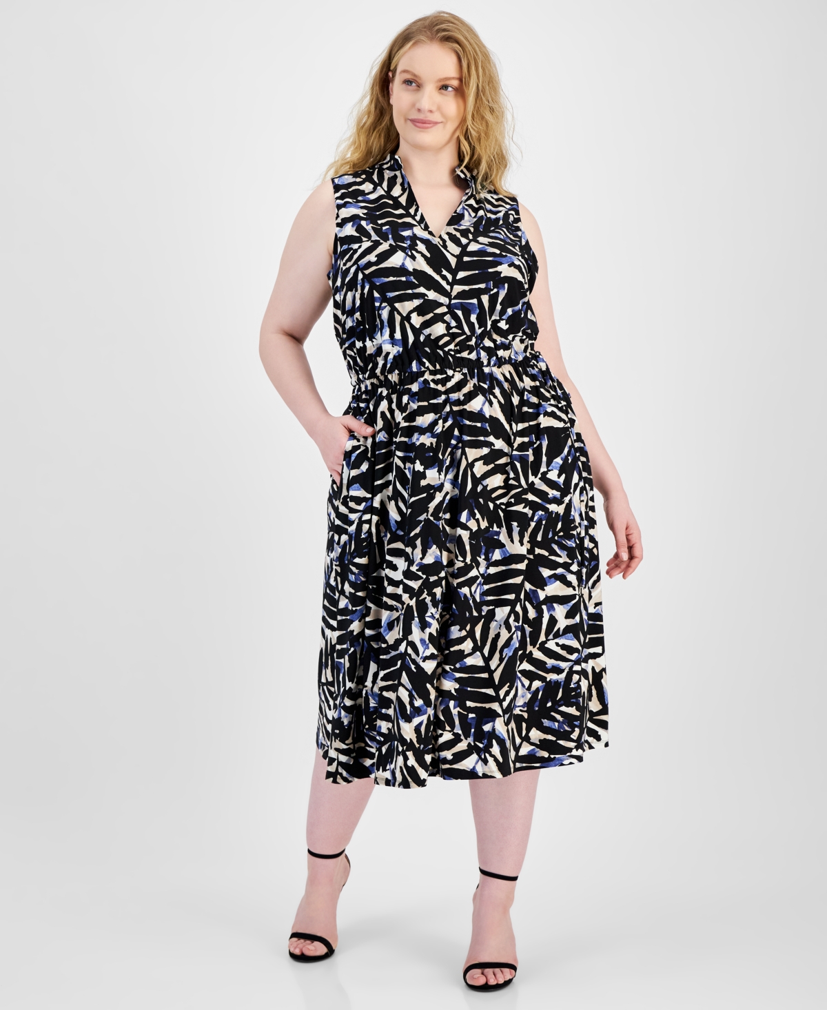 Plus Size Jenna Drawstring Maxi Dress - Blue Jay/Anne Black Multi