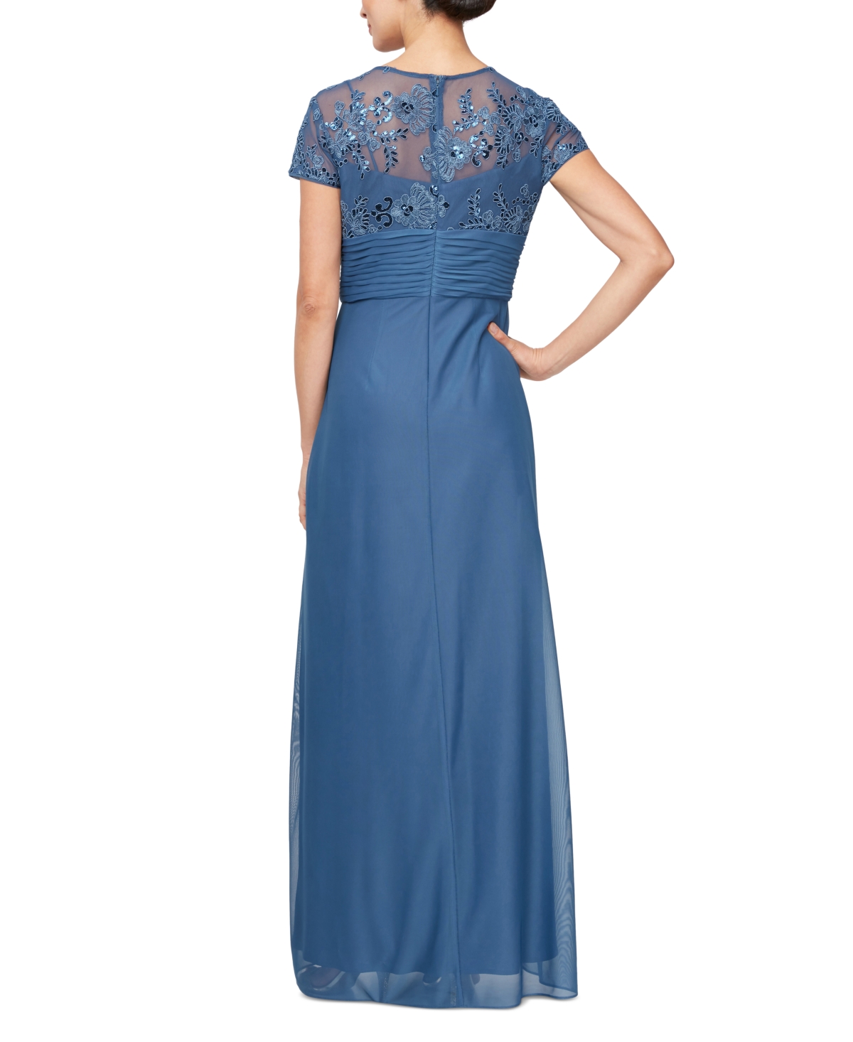 Shop Alex Evenings Petite Sequin Embroidered-lace Gown In Vintage Blue