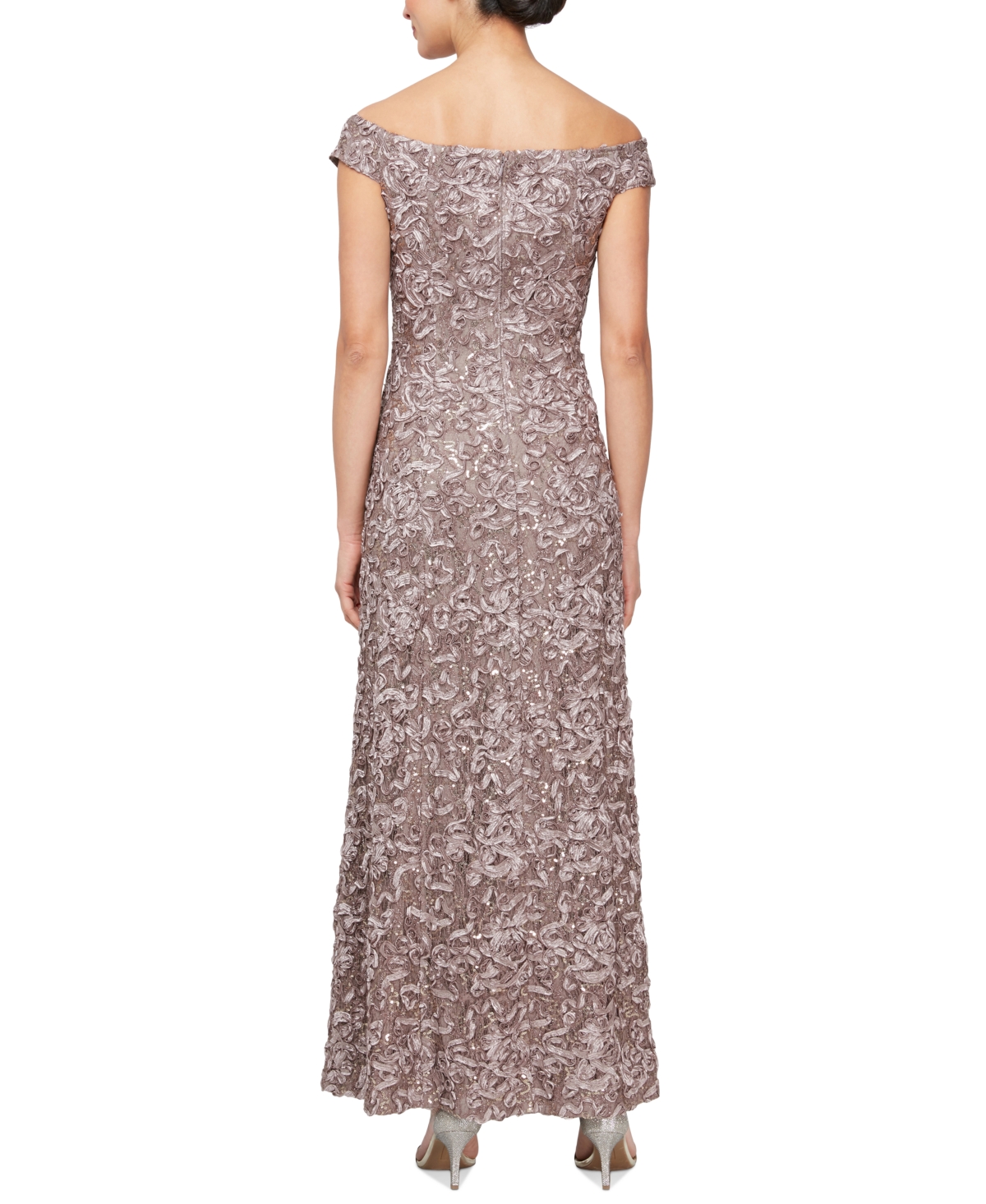 Alex Evenings Petite Sequin-Lace Off-The-Shoulder Gown