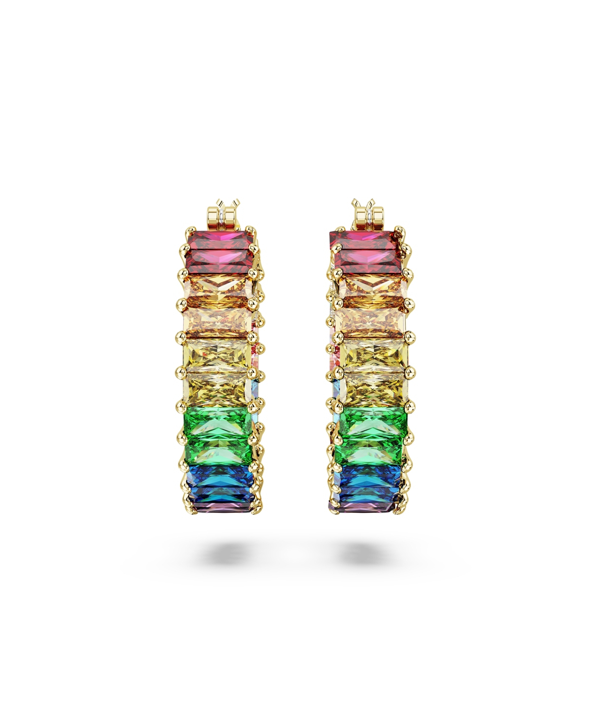 Swarovski Multicolored Baguette CutTone Plated Matrix Hoop Earrings - Gold