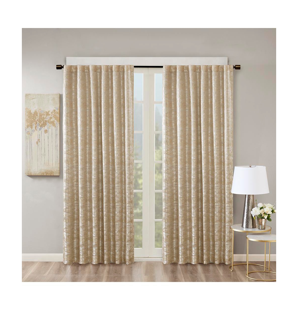 Cassius Jacquard Lined Total Blackout Rod Pocket/Back Tab Curtain Panel, 50"W x 95"L - Gold