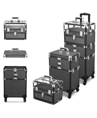 2in1 Nail Polish Organizer Rolling Makeup Train Case Manicure Black