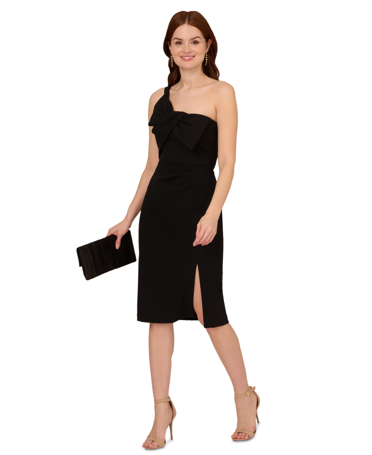 Shop Adrianna Papell Women's Bow-front One-shoulder Dress In Black