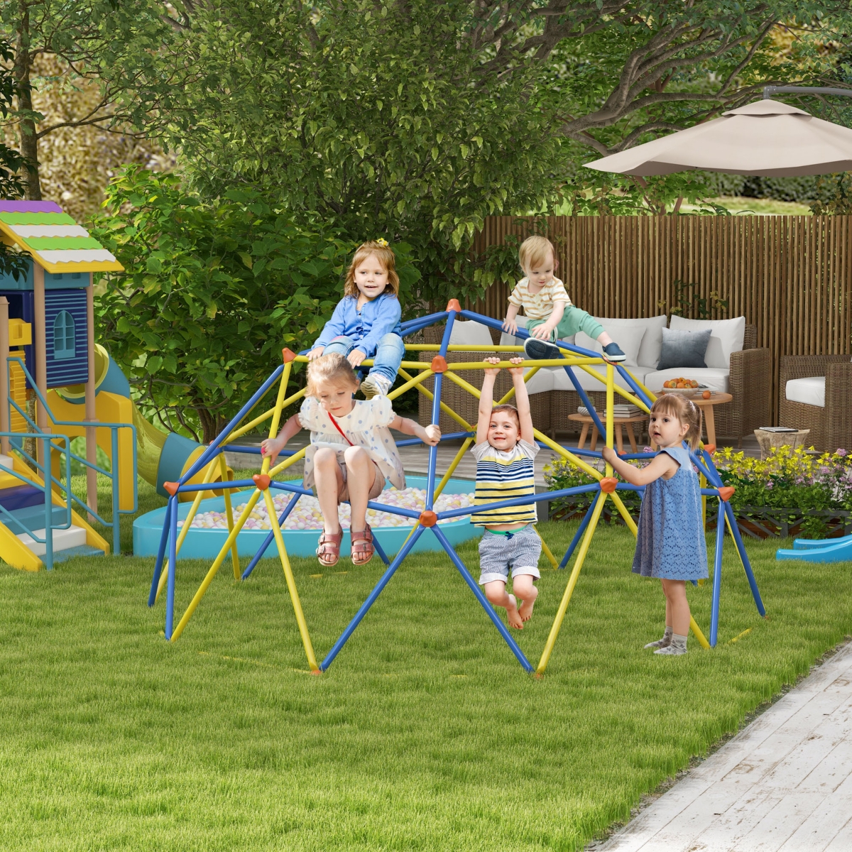 Outsunny 10FT Climbing Dome Supports 594LBS for 1-6 Kids, Multi-Color