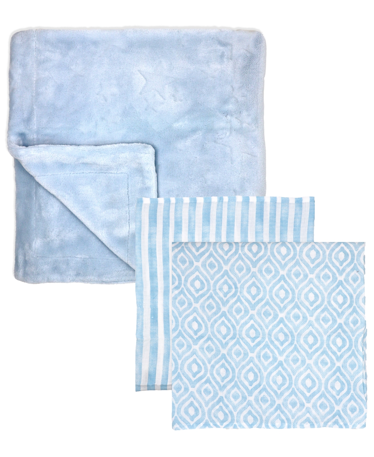 Amor Bebe Baby Boys Luxury Plush Baby Blankets, 3 Piece Gift Set In Blue