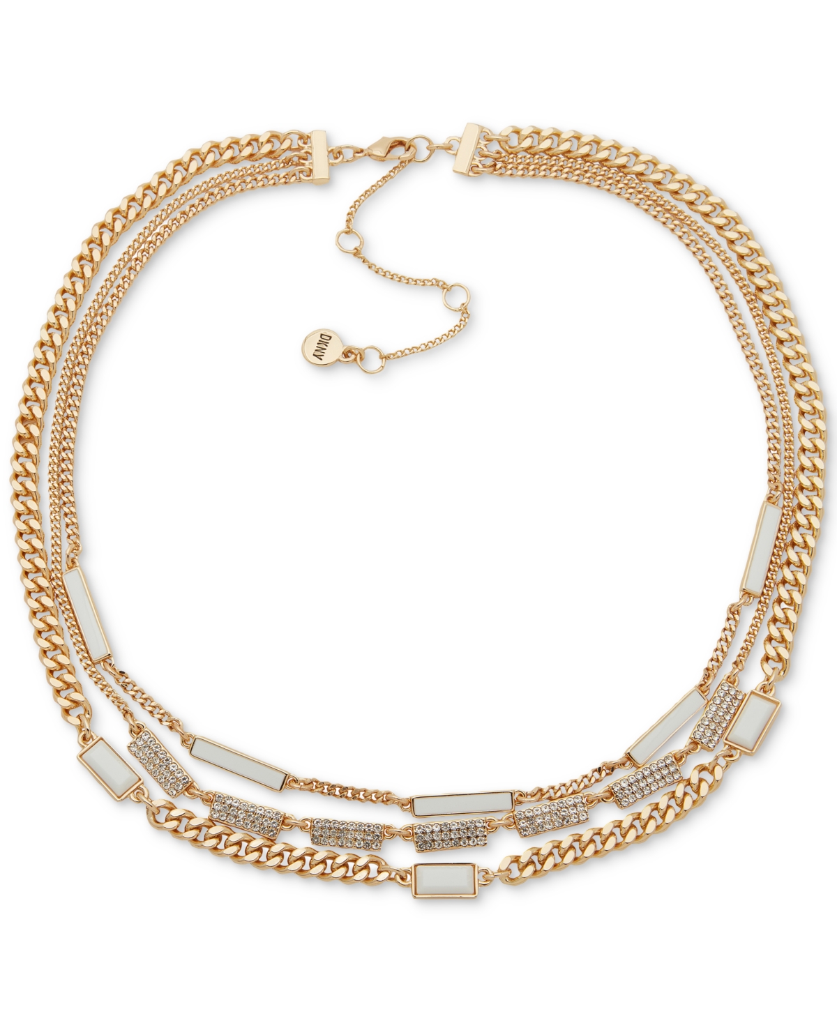 Gold-Tone Pave & Color Stone Layered Necklace, 16" + 3" extender - White